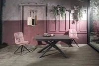 E-STYLO Tavolo allungabile con top marmo antracite in melaminico e base in metallo nero, 90cm X 140/ 190cm H. 76cm.