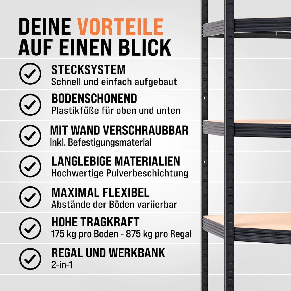 ® Scaffale Angolare Metallo 2625kg 15 Ripiani MDF Scaffalatura Metallica Scaffale Alta Portata Angolo Scaffali