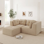 Divano angolare modulare in tessuto corduroy beige 208x177x69 cm; componibile