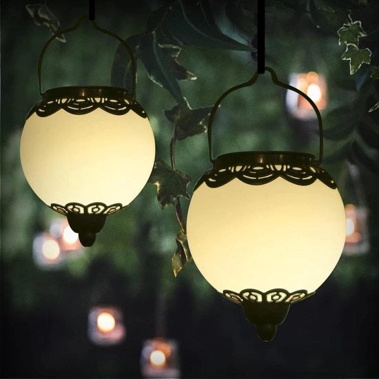 Lampade solari per giardino esterno - 2 pezzi di lampada solare - IP65 impermeabile all'acqua - Lampade solari per esterni appese - decorazione per balcone e giardino - lampada e luce solare - 2 in 1