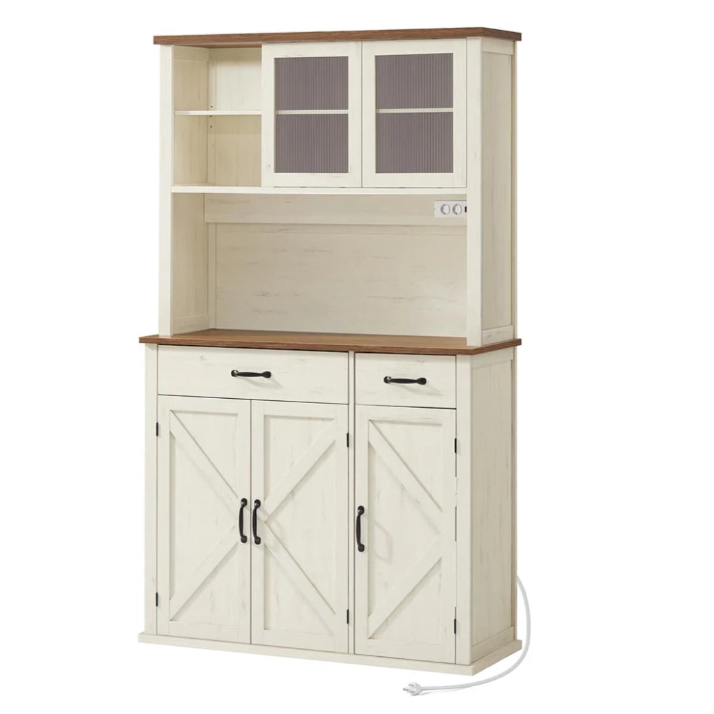 Mobile contenitore con luci e caricabatterie mobile da cucina con ante e cassetti 395 x 1065 x 1806 cm ripiani regolabili stile country beige 12_0006412