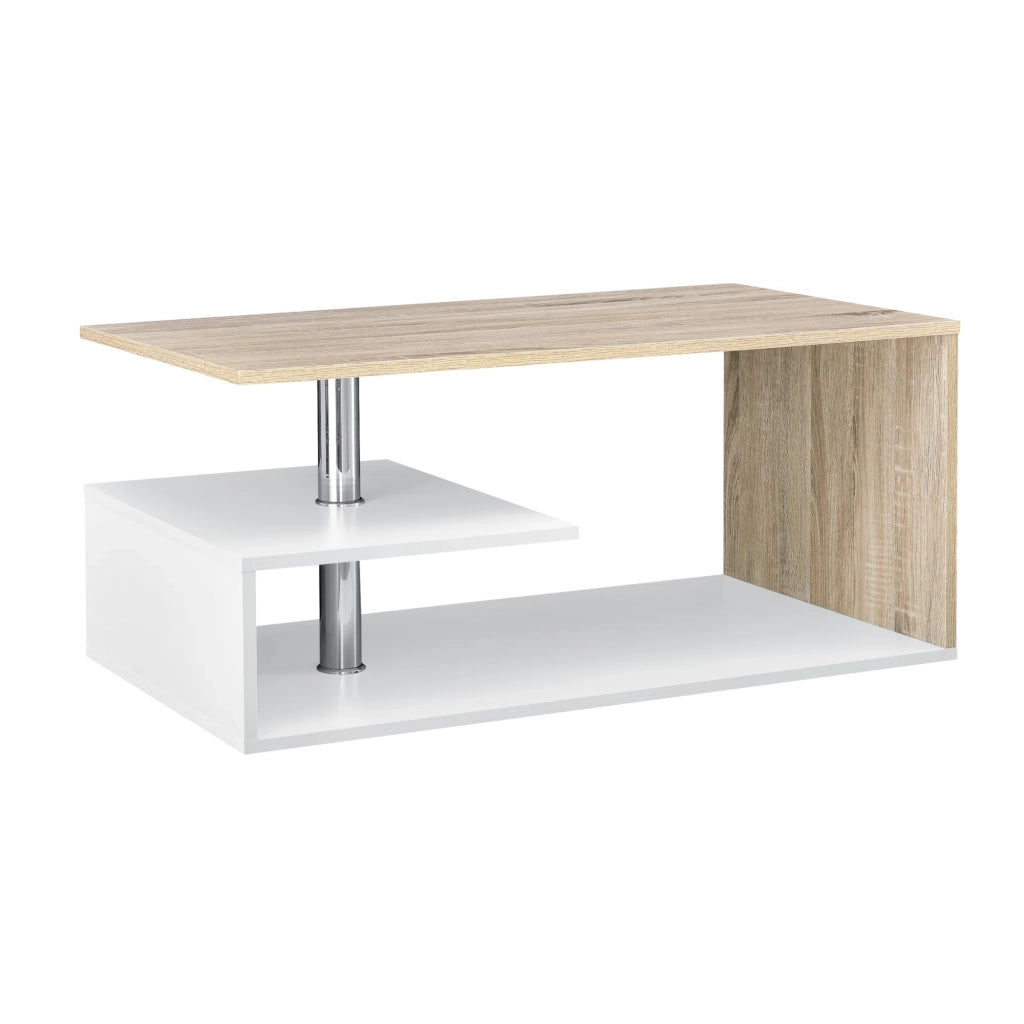 Tavolino da salotto con ripiano portaoggetti in MDF 90 cm finitura bianco e rovere 03_0004157