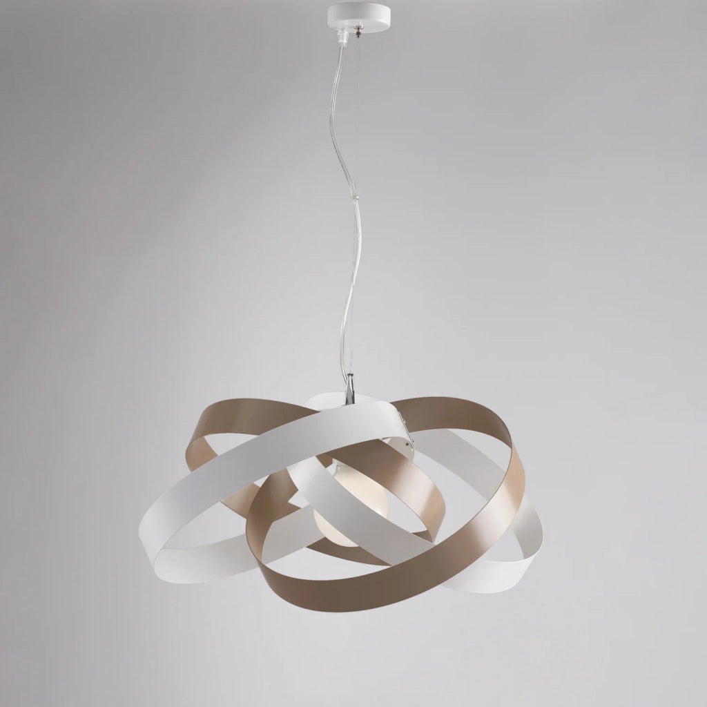 Sospensione Moderna Vertigo 1 Luce 4 Cerchi Ferro Laccato Bianco E Tortora