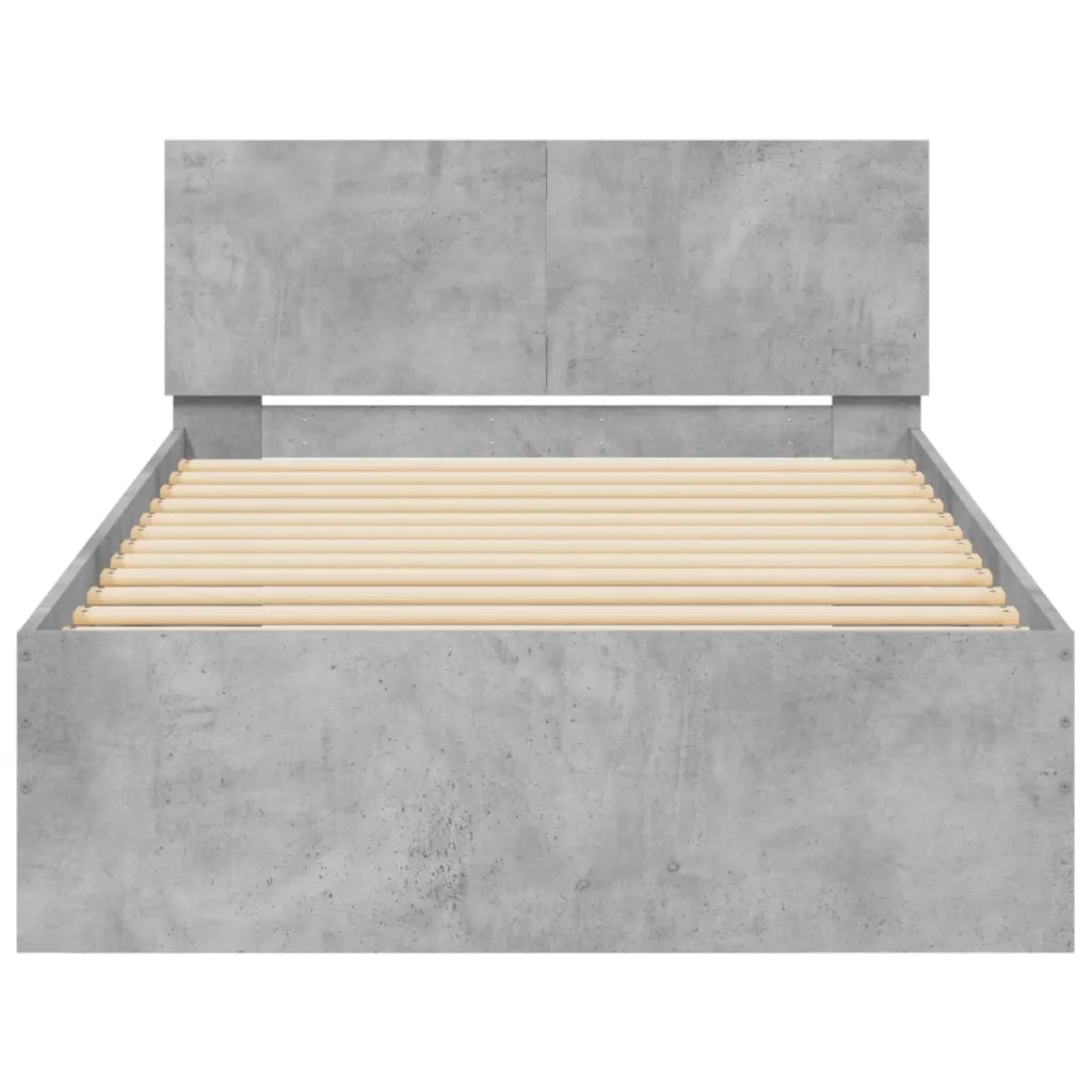 Letto singolo | Letto per adulti | Giroletto Testiera Grigio Cemento 100x200 cm Legno Multistrato
