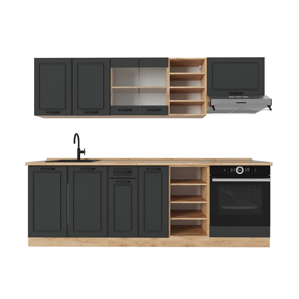 Cucina componibile R-Line Antracite rustico/Rovere dorato 240 cm, PL Rovere Vicco