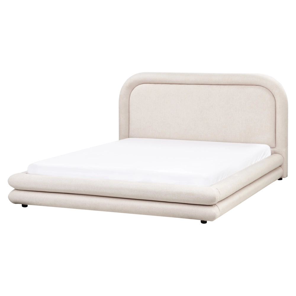 Letto ad acqua imbottito in tessuto con gambe nere con testata e rete beige chiaro mobili da camera 160 x 200 cm