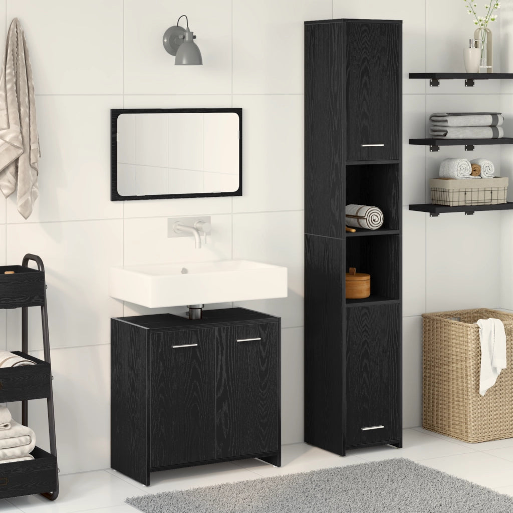 Set di mobili da bagno in 3 pezzi Rovere Nero Legno Ingegnerizzato
