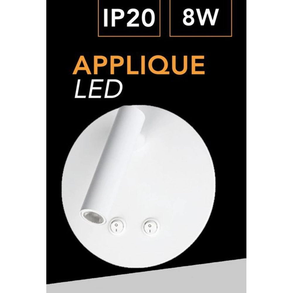 Trade Shop - Applique Led Orientabile Da Parete Doppia Fonte Luminosa 8 Watt Luce Calda 3000k Mr-01 - Bianco