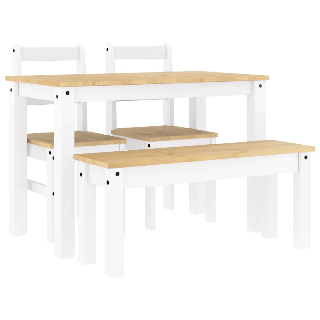 Set da Pranzo 4 pz PANAMA Bianco in Legno Massello di Pino