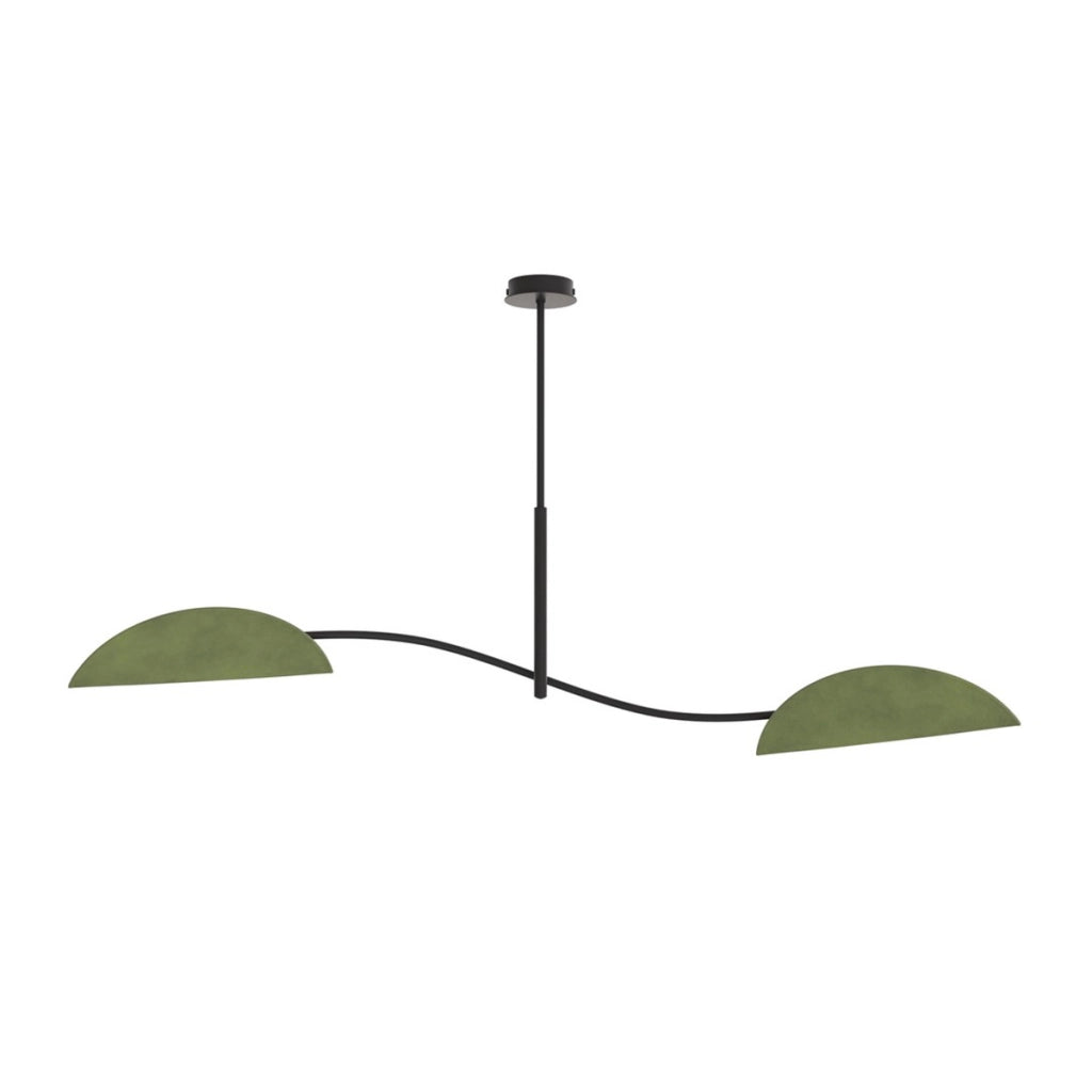 Lampada a sospensione Lotus in acciaio nero e velluto verde