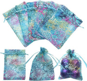 Pacchetti di organza 100 pezzi - Disegno a forma di conchiglia - 10 x 15 cm - Pacchetti per dolci - Pacchetti per decorazioni - Riciclabili - Materiale di alta qualità organza - Pacchetti di regalo