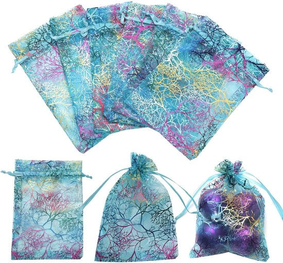 Pacchetti di organza 100 pezzi - Disegno a forma di conchiglia - 10 x 15 cm - Pacchetti per dolci - Pacchetti per decorazioni - Riciclabili - Materiale di alta qualità organza - Pacchetti di regalo