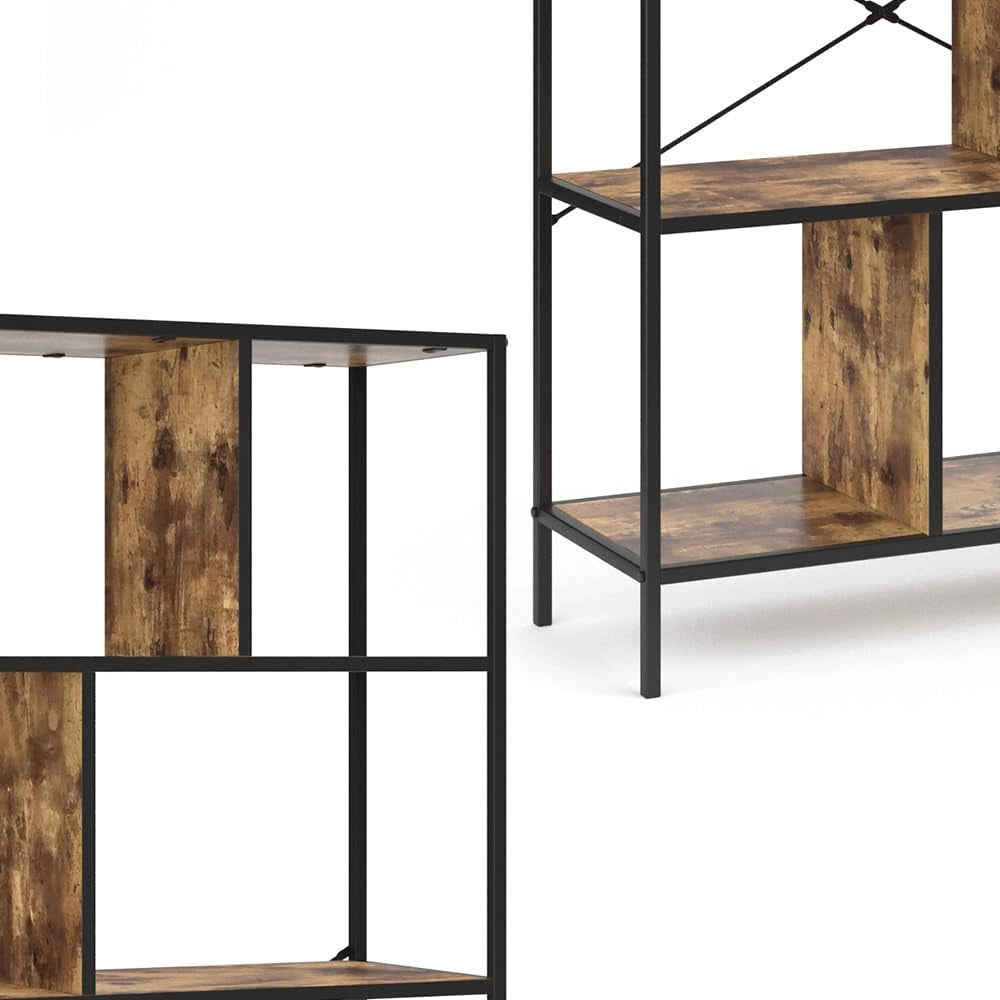 Divisorio per ambienti Fyrk, Legno antico, 80 x 146 cm, utilizzabile come divisorio con struttura in metallo e ripiani aperti