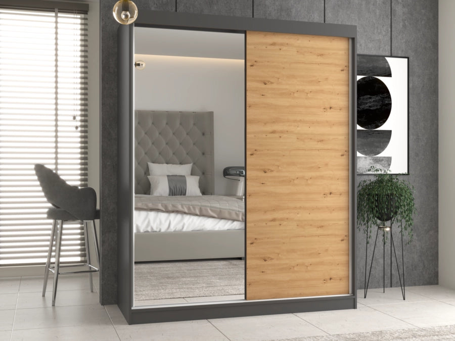 Armadio IGA 160 A/B antracite artisan 1 X specchio per camera da letto ingresso guardaroba