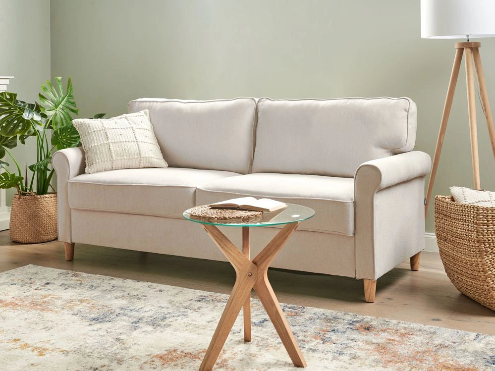 Divano tessuto beige chiaro Struttura In Legno Molle Insacchettate Soggiorno 3 Posti