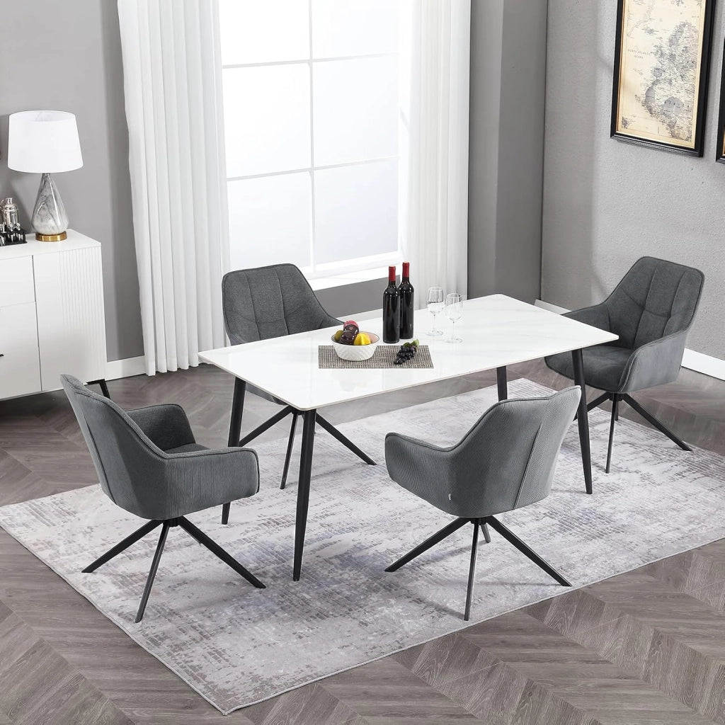 Sedia da Pranzo con Braccioli, Poltroncina con Gambe in Metallo, Sedia da Cucina con Schienale e Seduta Girevole, per Salotto, Studio, in Ciniglia e Velluto a Coste, Grigio Scuro, EZS08dgr-1