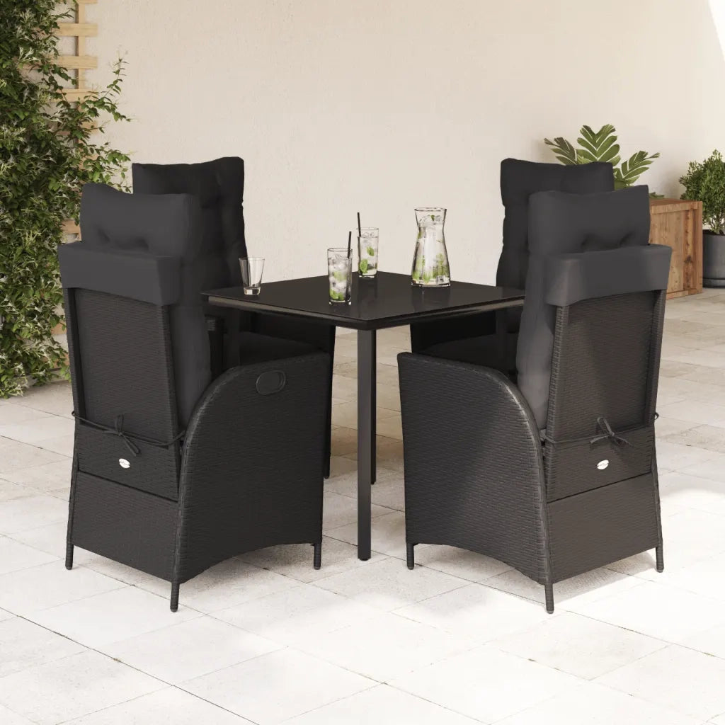 Set da Pranzo da Giardino 5 pz Nero con Cuscini in Polyrattan 3213185
