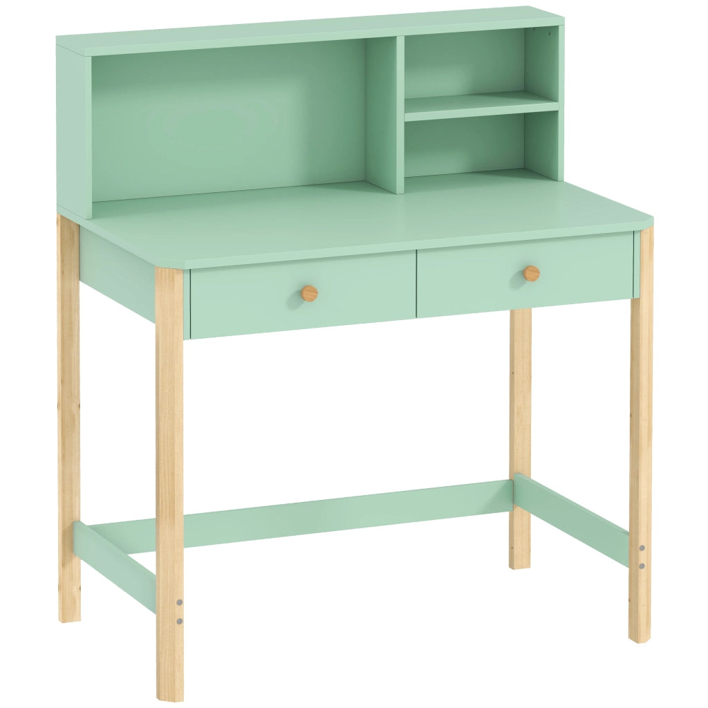Scrivania per Bambini 5-12 Anni 90x52x105 cm con 3 Ripiani e 2 Cassetti in Legno Verde