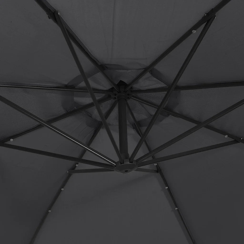 Ombrello | Parasolne a Sbalzo con LED e Palo in Acciaio 300 cm Nero