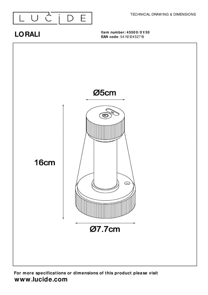 Lampada da tavolo ricaricabile LED nera Lucide Lorali