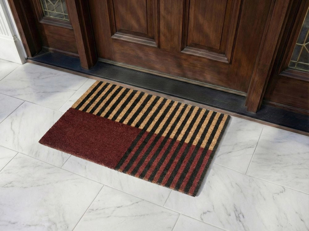 Zerbino marrone e beige in fibra di cocco con fondo in gomma 45 x 75 cm Antiscivolo Decorativo Motivo a strisce Zerbino di benvenuto
