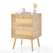 Comodino in rattan per camera da letto 40 x 40 x 59 cm con 2 pratici cassetti stile bohémien in MDF naturale 20_0017244