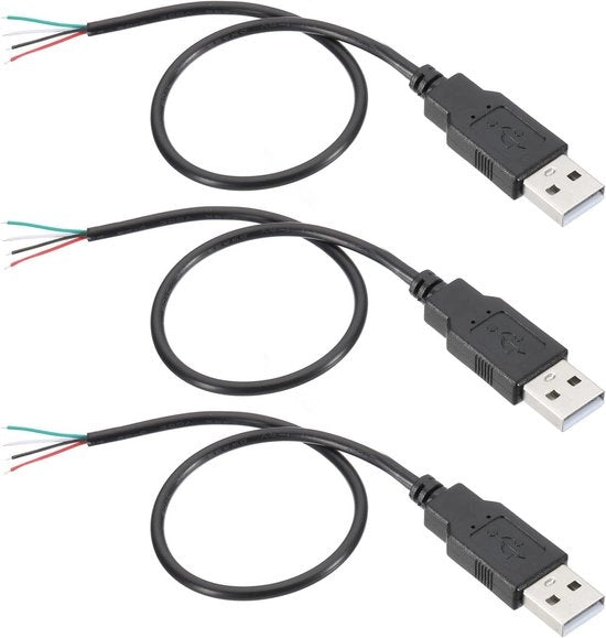 Cavo di alimentazione USB da stekker a 4-pin cavo a molla 3 pezzi - Nero - 28 AWG - Cavo di alimentazione - Adattatore di estensione per ricaricatori - Riparazione DIY - Spedizione rapida
