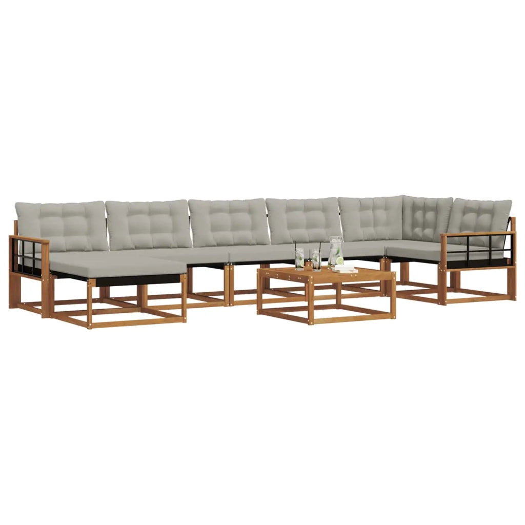 Set di divani da esterno 8 pcs Grigio Naturale e Chiaro
