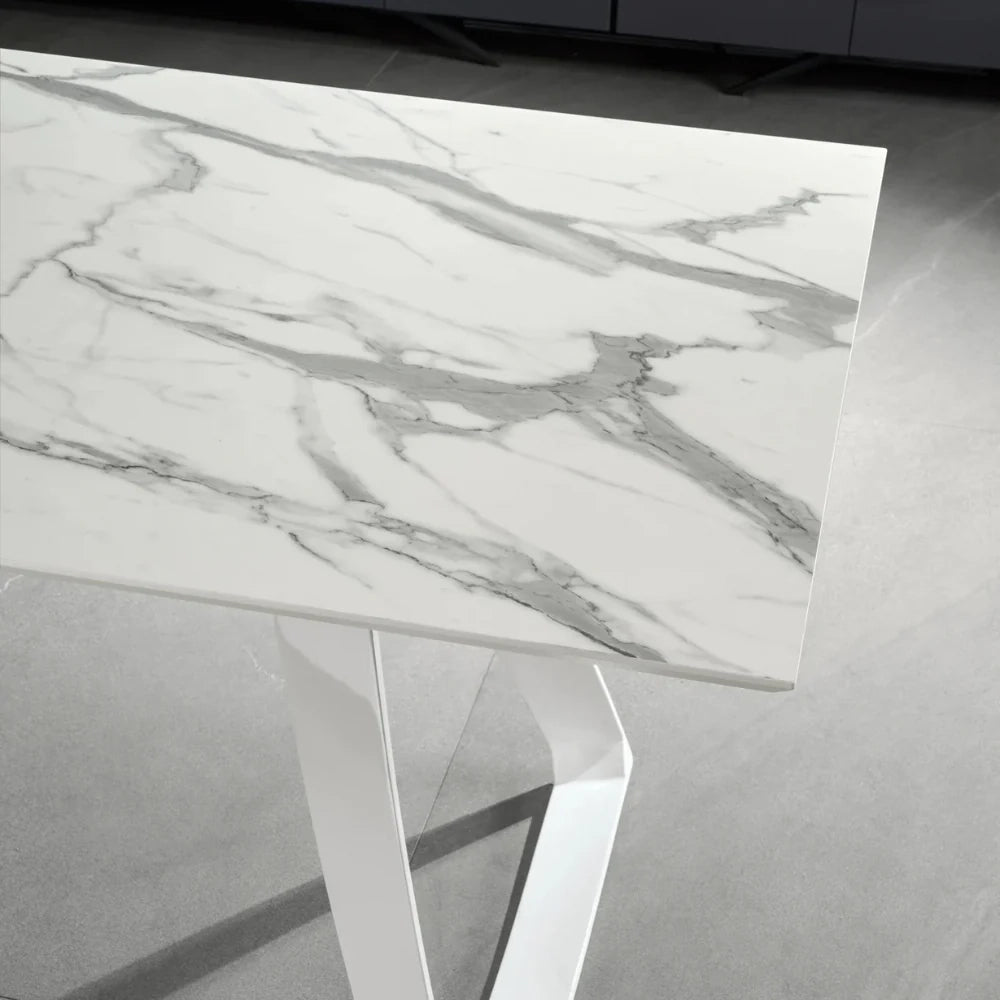 Tavolo da pranzo allungabile in HPL effetto marmo bianco Grayson 170-270x90 cm fino a 12 posti Made in Italy | Duzzle