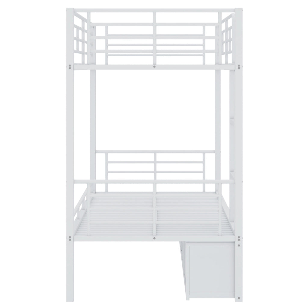 LETTO a castello 90x200 cm in metallo bianco con scala e scarpiera