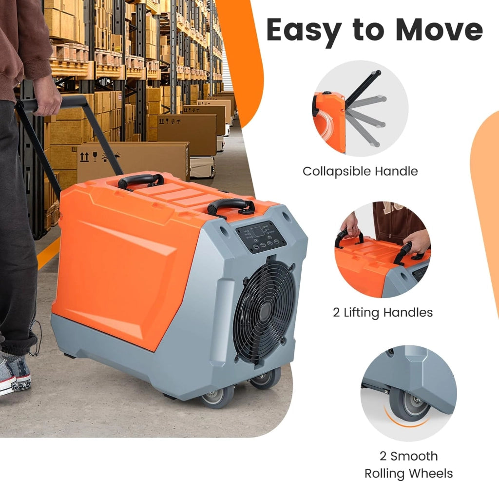 Deumidificatore Elettrico 85L/Giorno, Deumidificatore Industriale Professionale con Pompa di Scarico Automatica, Tubo di Scarico, Timer 24 Ore, per Cantine, Fabbriche, Magazzini (Arancione)