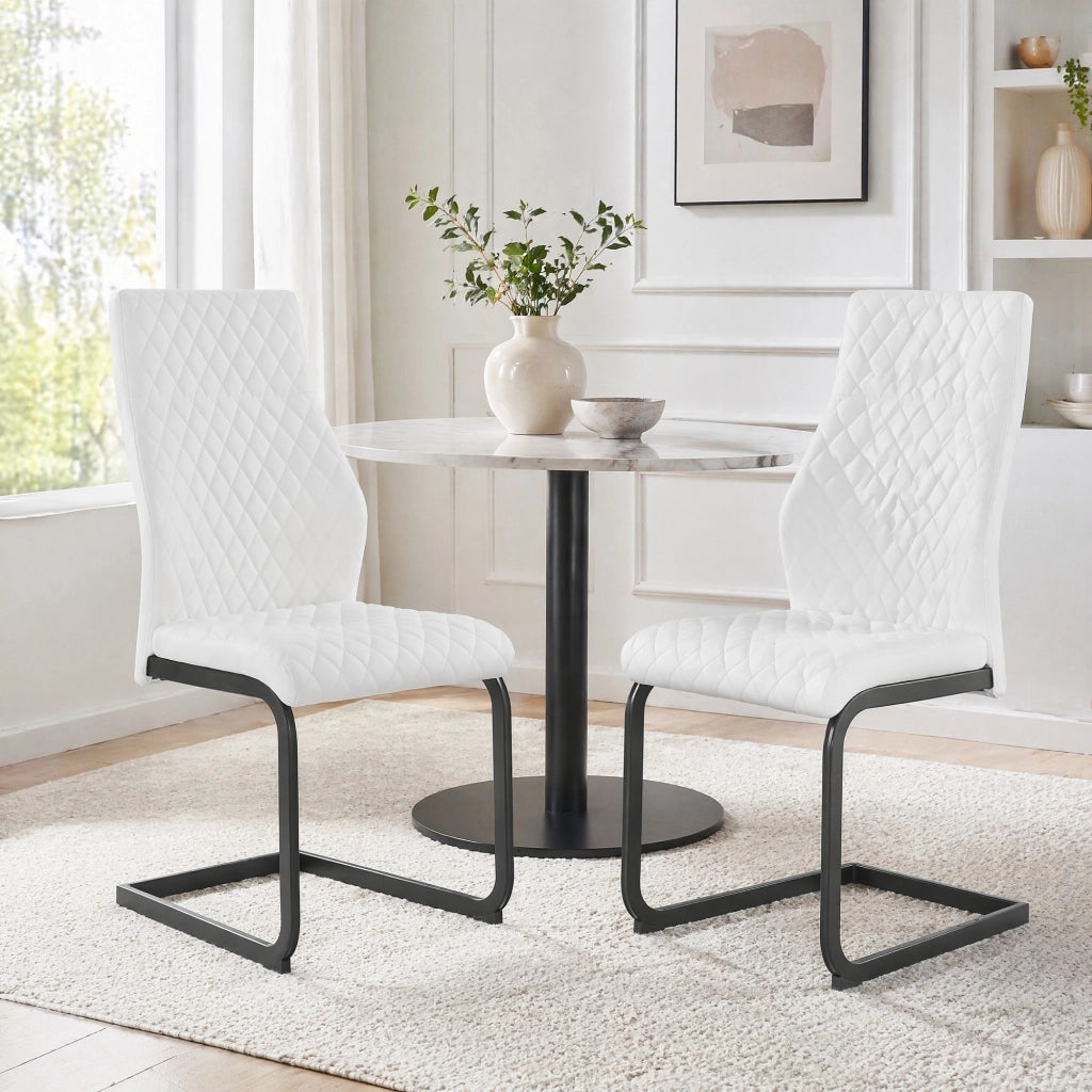 SEDIA da pranzo in PU bianco con struttura nera, altezza 100 cm, Set da 2 pezzi