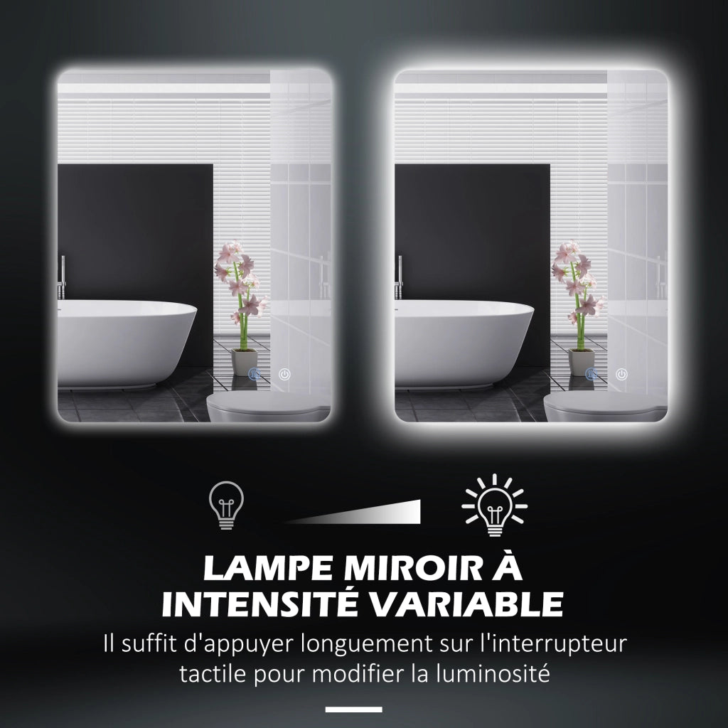 Specchio da bagno LED rettangolare sospeso ¨C zephmum ¨C 80x60 cm bianco luminosita' regolabile
