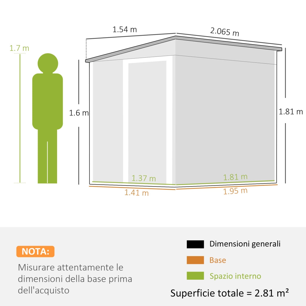 Capanno Attrezzi in Metallo 1.5x2m con Base, Porta Scorrevole e Tetto Inclinato, Bianco