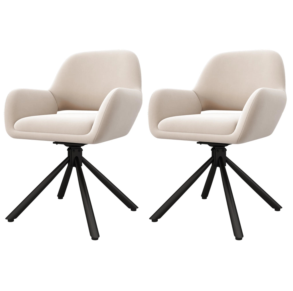 Set di 2 Sedie da Pranzo Girevoli in Velluto Beige con Braccioli, Design Moderno e Semplice