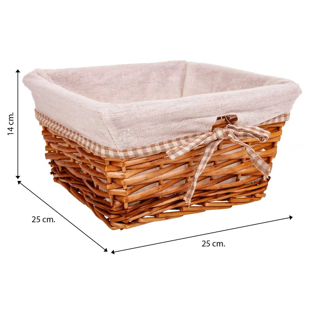Set di 3 cestini in vimini foderati marroni