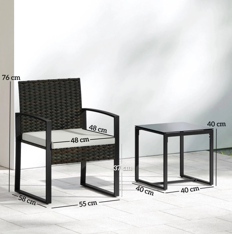 Set mobili da giardino in rattan 3 pezzi con 2 poltrone e tavolino crema