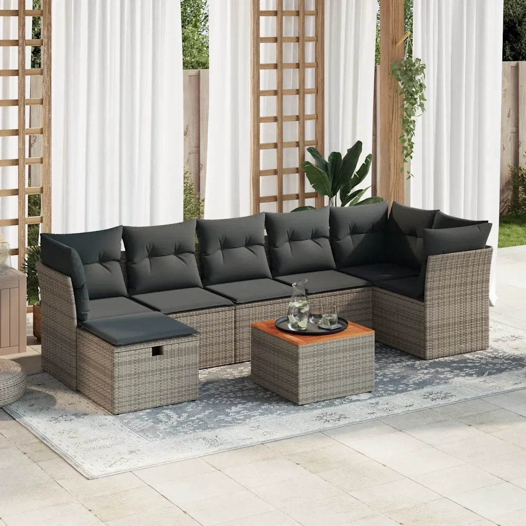 Set Divano da Giardino 8 pz con Cuscini Grigio in Polyrattan 3264735