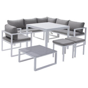 Set di mobili da giardino modulari IBIZA in tessuto grigio per 7 persone - alluminio bianco