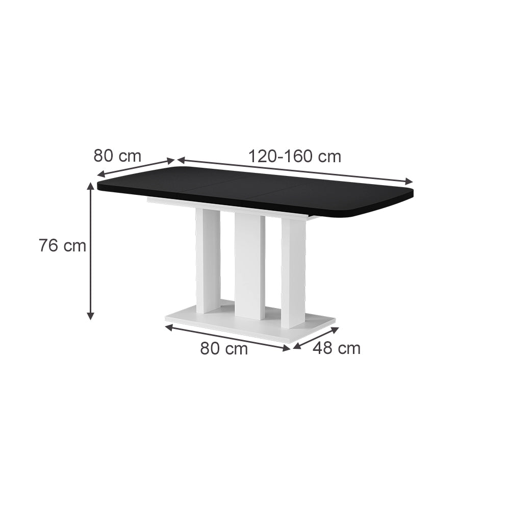 Vicco Tavolo da pranzo Estensibile Nero/bianco 120/160 x 80 cm 2 parti