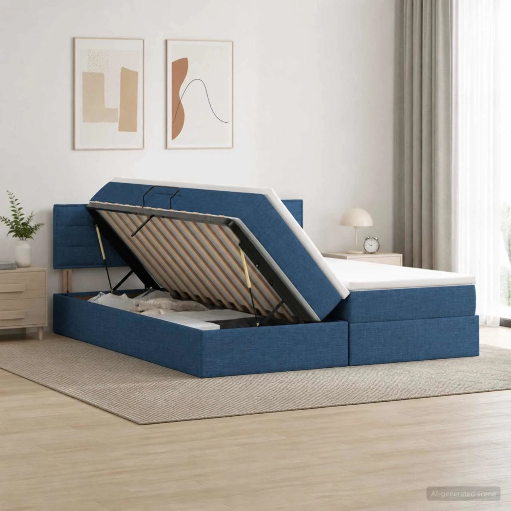 Letto con contenitore LED e materasso Blu 180 x 200 cm Tessuto 3459341