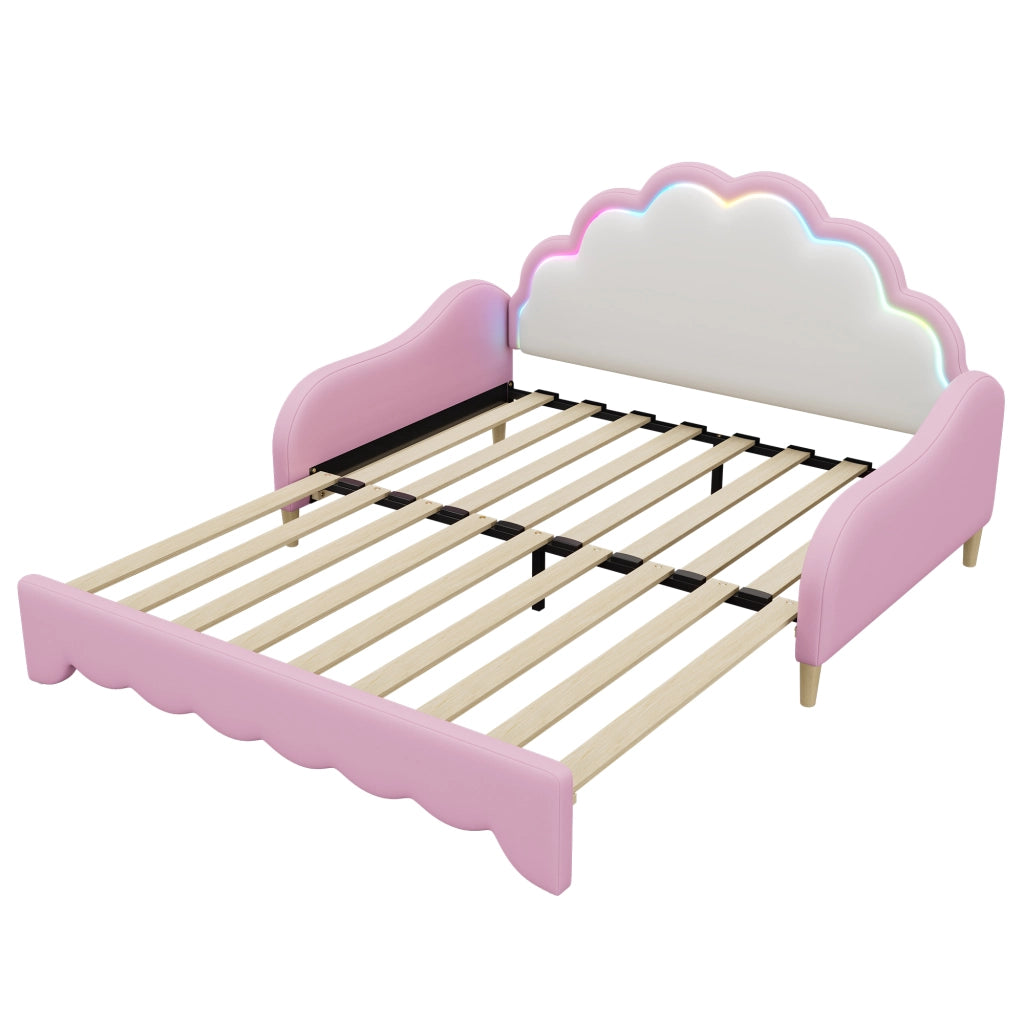 Letto a Divanetto 140x200 cm - Testiera LED Regolabile; in PU e MDF - Rosa