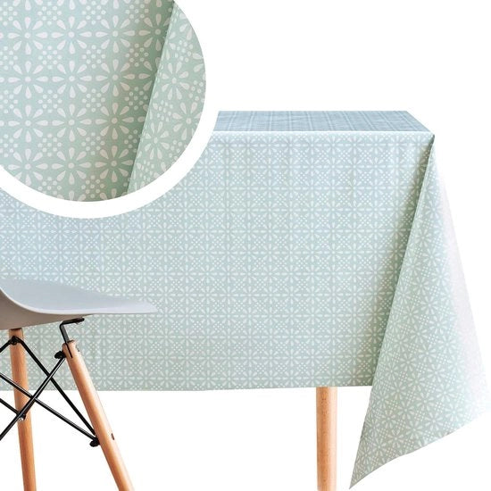 Tavolo da cucina in vinile idrorepellente rettangolare 300 x 140 cm 118 x 55 pollici - fino a 10 posti a sedere - vinile da tavolo idrorepellente - verde menta geometrico fiori retro