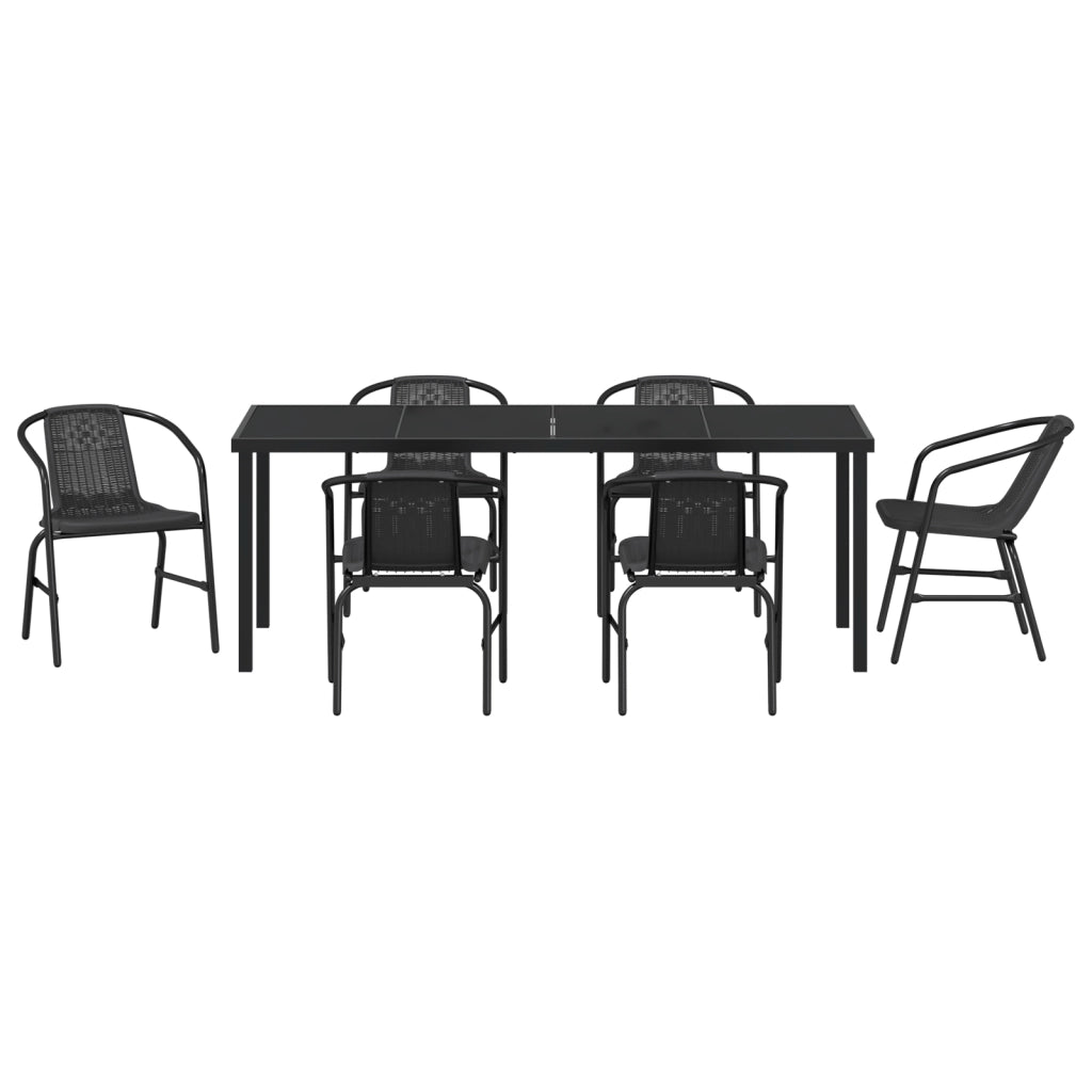 Set da Pranzo da Giardino 7 Pezzi Nero Polyrattan