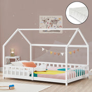 Letto Singolo Hesel per Cameretta Forma di Casetta con Materasso 90 x 200 cm Bianco [en.casa]