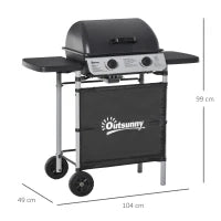 Barbecue a Gas con Coperchio, Bruciatori da 5.6kW, BBQ e Ruote, 104x49x99cm