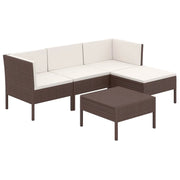 Set Divani da Giardino 5 pz | Set Salotto da Giardino con Cuscini in Polyrattan Marrone