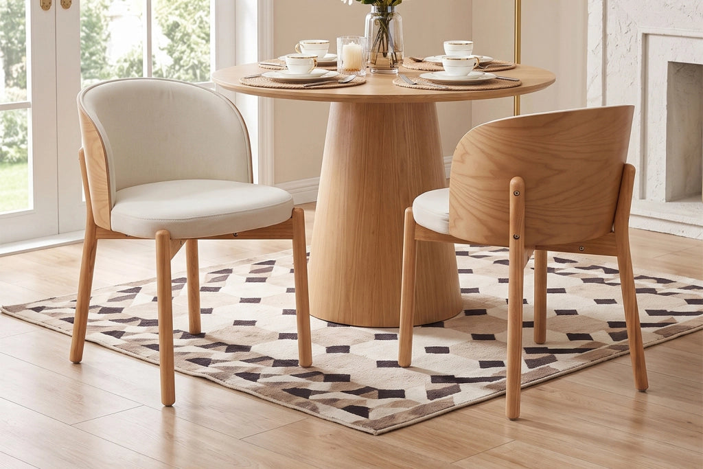 Sedia da sala da pranzo 6 pezzi con schienale avvolgente e imbottitura in lino in legno massiccio naturale