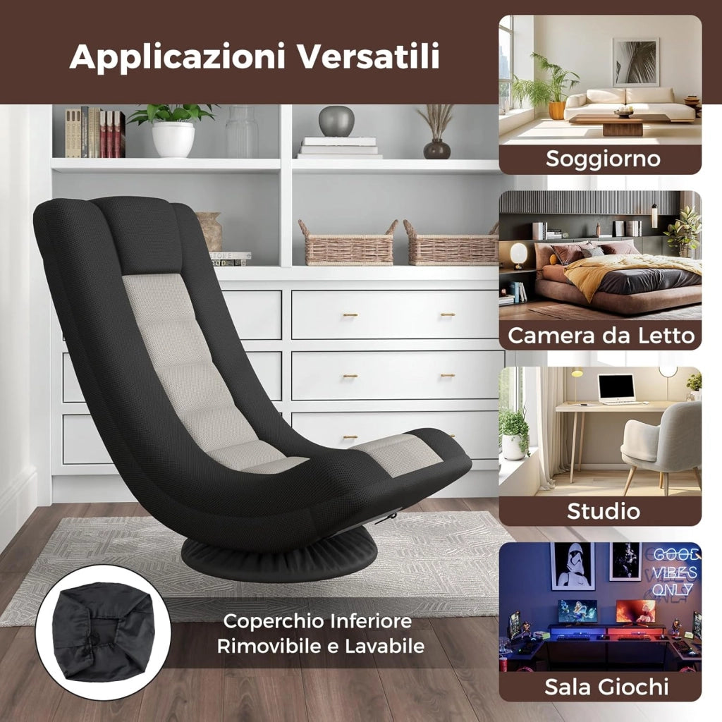 Sedia da Pavimento Pieghevole, Girevole a 360°, Sedie da Terra con 4 Posizioni Regolabili, Sedia per Lettura Gaming, Portata 140 kg (Grigio)