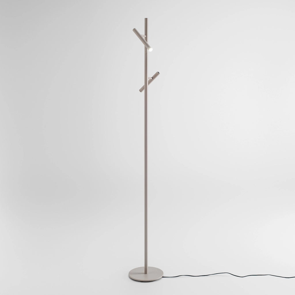 Lampada da terra GPIT40 in alluminio finitura tortora, 2x5,4W LED integrato 3000K, 431lm, fascio 25° orientabile, accensione separata - Gea Luce